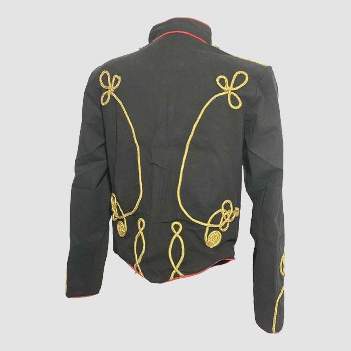 Ceremonial Black Hussar Military Uniform Gold Braided Men Jacket
