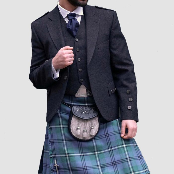 Men Grey Tweed Jacket With Waistcoat Jacket Prince Charlie