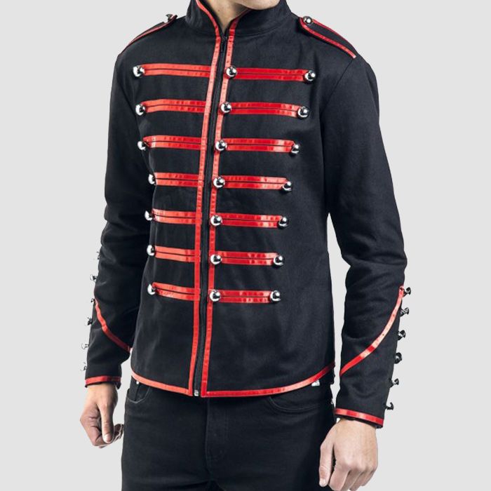 Men Black Banned Military Drummer Parade Jacket