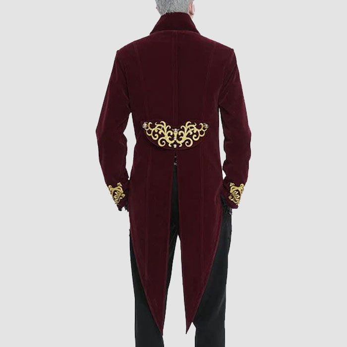 Men's Gothic Totem Embroidered Swallow Tailed Coat Red