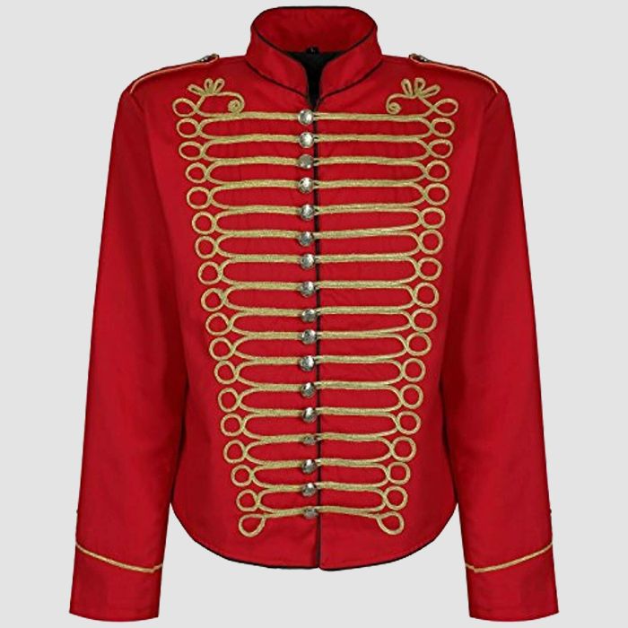 Red And Gold Jacket Men's Punk Military Officer Drummer Parade