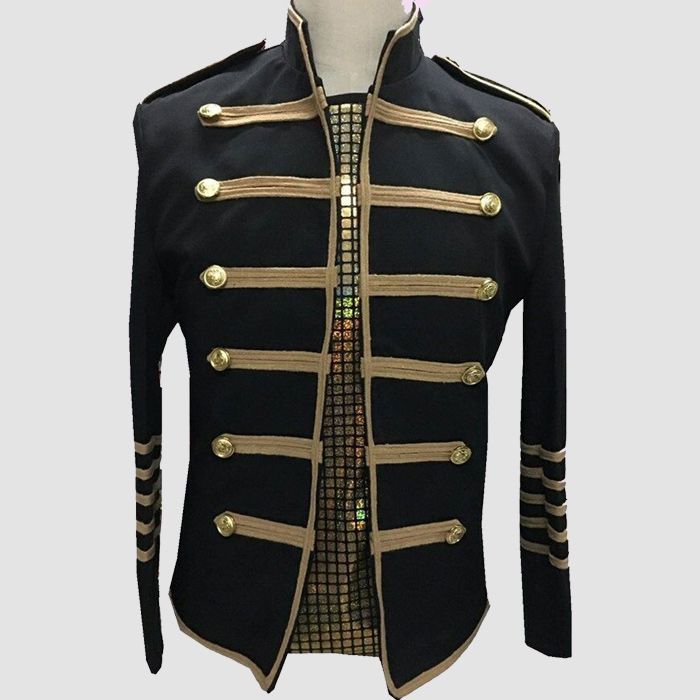 Military Hussar Gold Braid Slim Fit Jacket For Men's