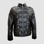Men's Classic Military Parade Style Black Napa Leather Jacket