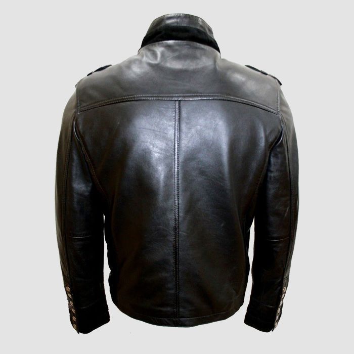 Men's Classic Military Parade Style Black Napa Leather Jacket