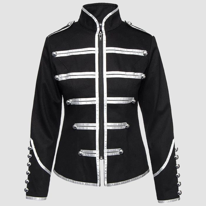 Black Zip Up Jacket Banned Military Drummer Parade Jacket