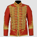 Men's Red Napoleonic Hussar Uniform Military Gold Braided Jacket