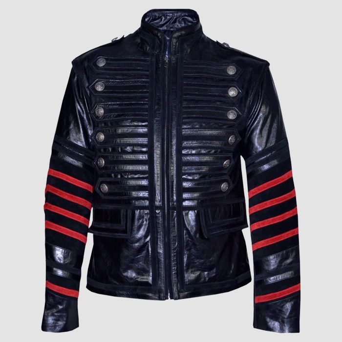 New Classic Military Rock Parade Coat Real Glazed Leather Jacket