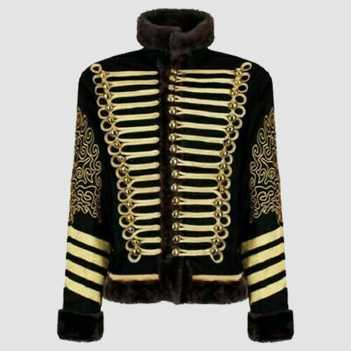 Black Faux Fur Jacket For Men Premium Military Hussar Uniform