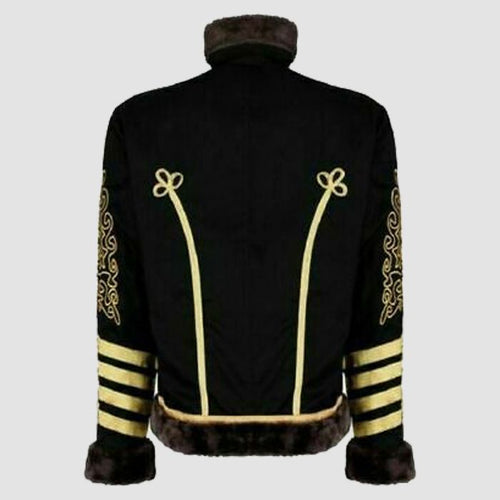 Black Faux Fur Jacket For Men Premium Military Hussar Uniform