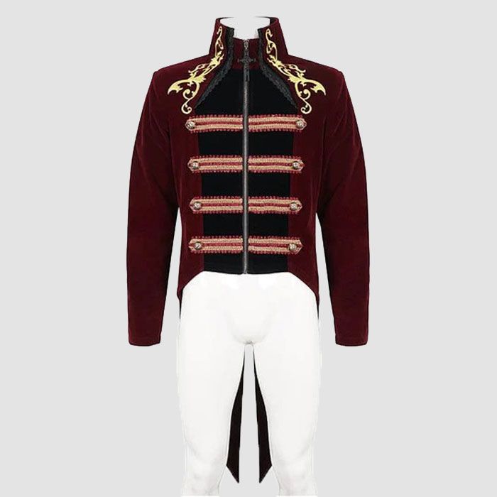 Men's Gothic Totem Embroidered Swallow Tailed Coat Red