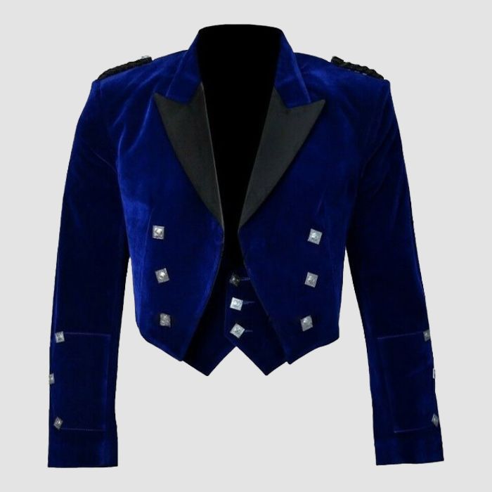 Blue Velvet Prince Charlie Jacket With Waistcoat-Made To Measure
