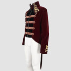 Men's Gothic Totem Embroidered Swallow Tailed Coat Red