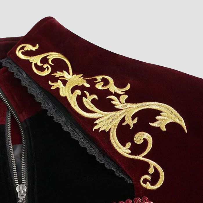 Men's Gothic Totem Embroidered Swallow Tailed Coat Red