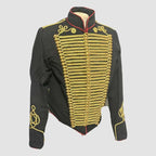 Ceremonial Black Hussar Military Uniform Gold Braided Men Jacket