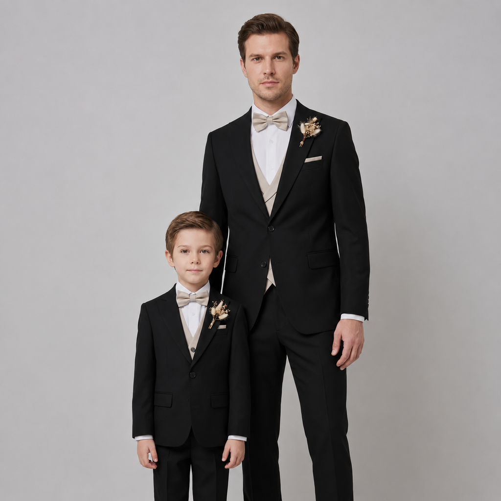 Black Father & Son Tuxedo Set – Italian Slim Fit 3 Piece