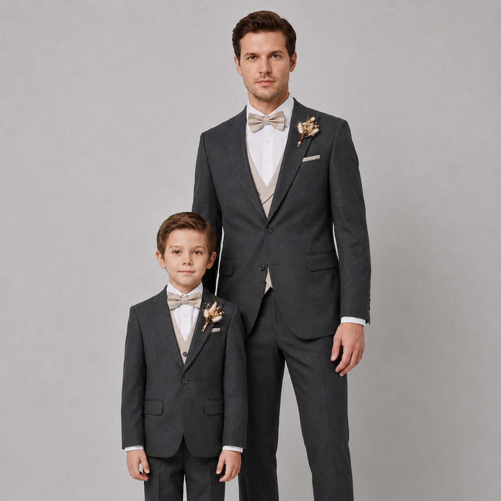 Grey Father & Son Tuxedo Set – Italian Slim Fit 3 Piece