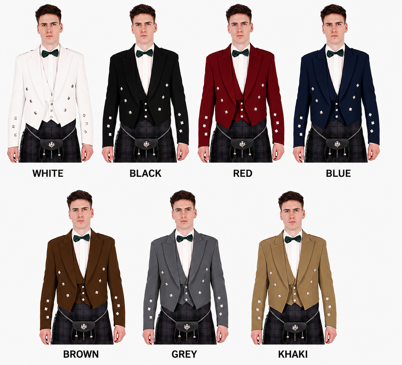 Vegan Prince Charlie Kilt Jacket and Waistcoat in Seven Colors