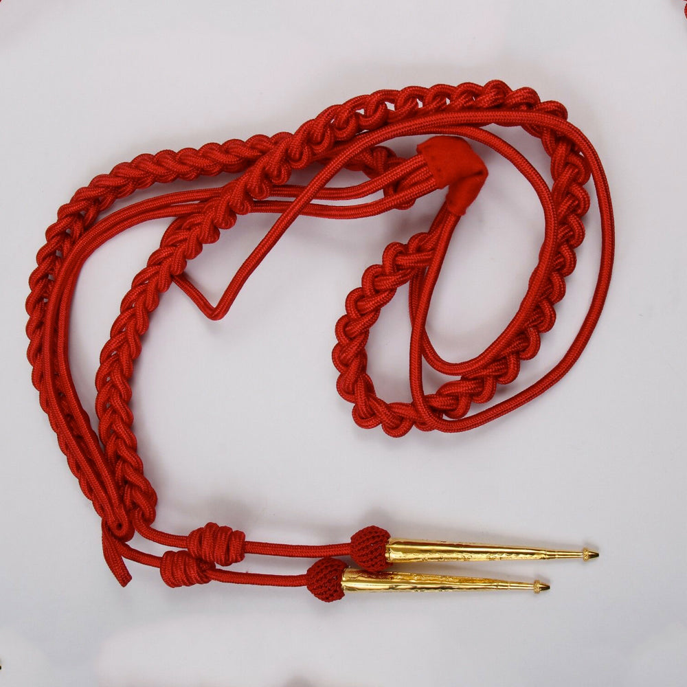 Aiguillette in Red Silk with Gold Tags