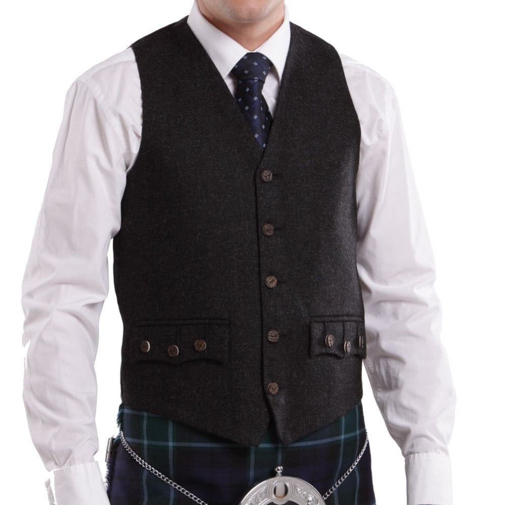 Black Tweed Men Waistcoat Vest