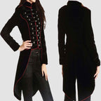 Halloween Ladies Velvet Long Tail Coat Black Gothic Steampunk Military Coat