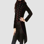 Halloween Ladies Velvet Long Tail Coat Black Gothic Steampunk Military Coat