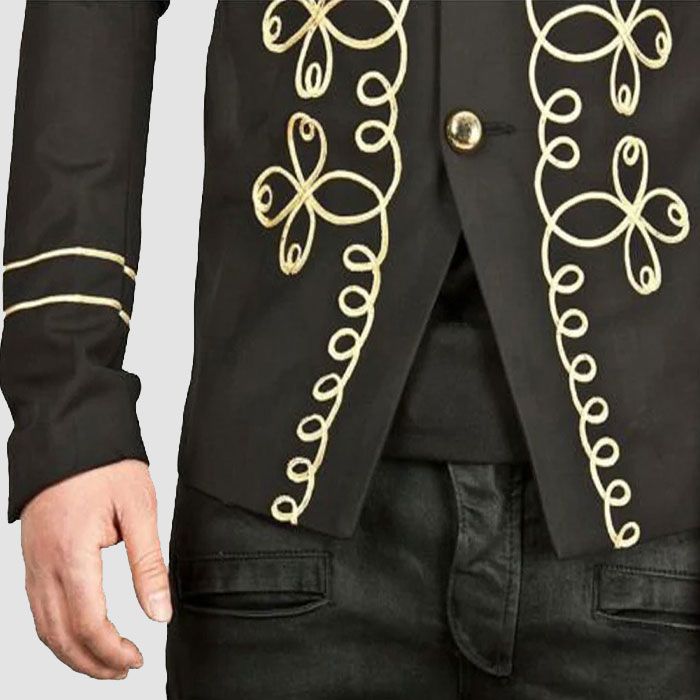 Gold Embroidery Black Military Napoleon Hook Jacket Cotton
