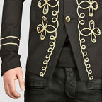 Gold Embroidery Black Military Napoleon Hook Jacket Cotton