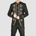 Gold Embroidery Black Military Napoleon Hook Jacket Cotton