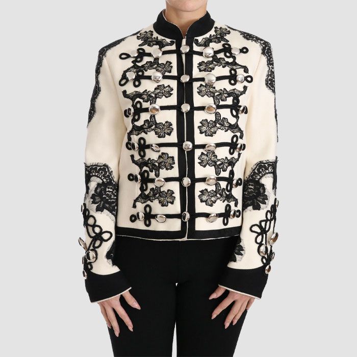 Gabbana Jacket White Wool Black Floral Burqa