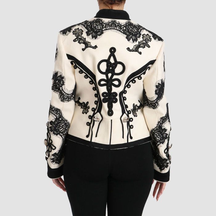 Gabbana Jacket White Wool Black Floral Burqa