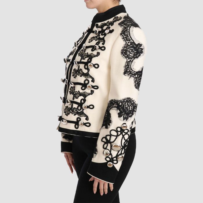 Gabbana Jacket White Wool Black Floral Burqa