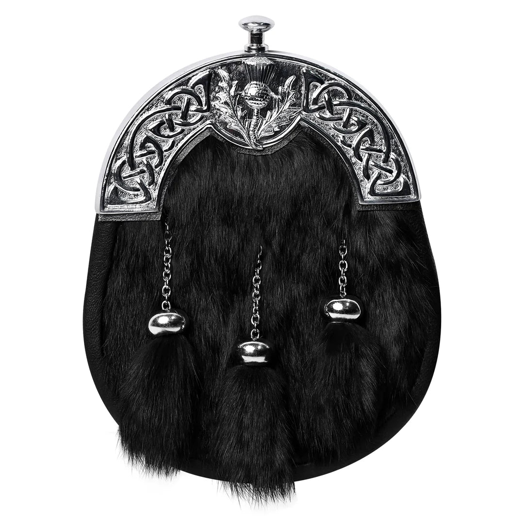 Formal Black Rabbit Fur Sporran with Thistle Chrome Cantle
