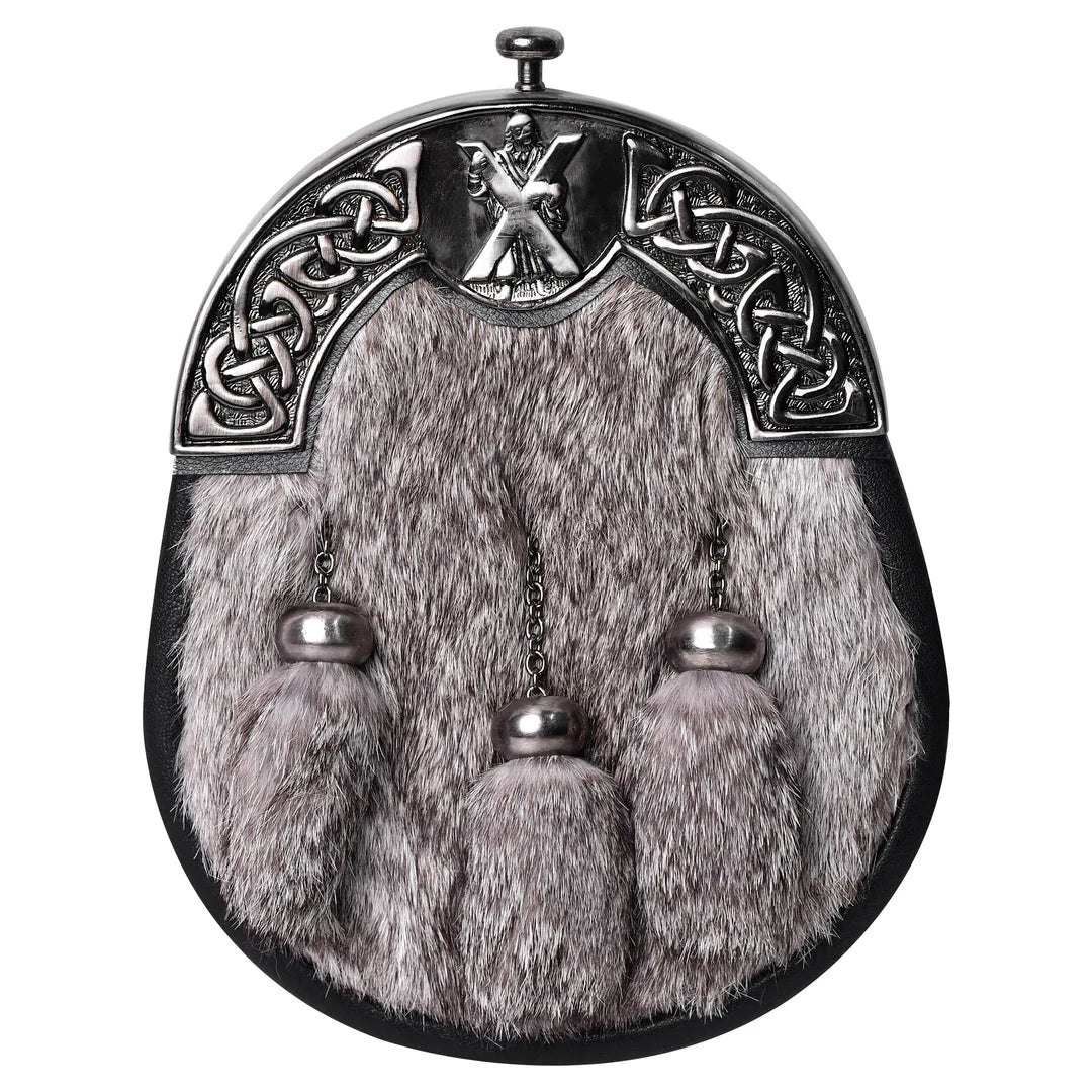 Formal Gray Rabbit Fur Sporran with St. Andrew Antique Cantle