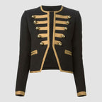 Gothic Style Black Cropped Officer Jacket For Womens