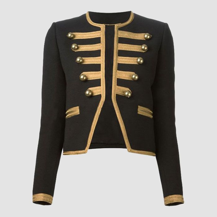 Gothic Style Black Cropped Officer Jacket For Womens