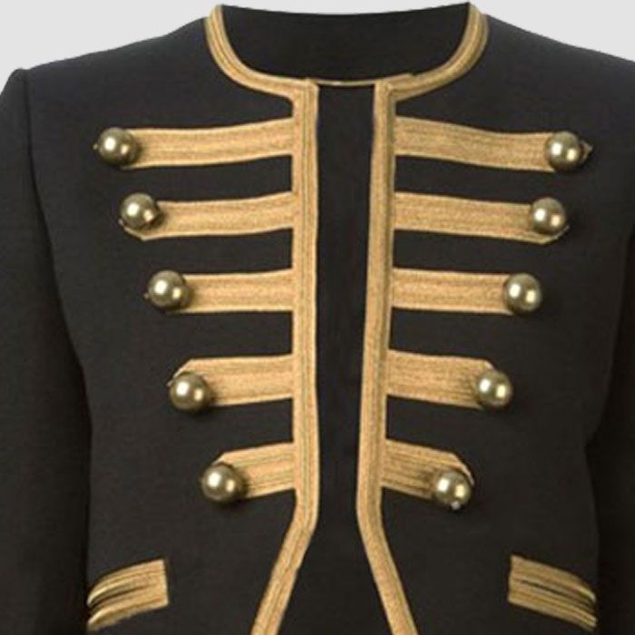 Gothic Style Black Cropped Officer Jacket For Womens