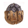 Brown Grained Leather Celtic Sporran Rabbit Fur Thistle badge