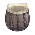 Black Grained Leather Sporran 3 Knotted Tassels And Chain Belt