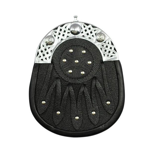 Black Grained Leather Sporran Celtic Cantel And Chain Belt