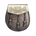 Brown Grained Leather Sporran Embossed Body With 3 Tassels