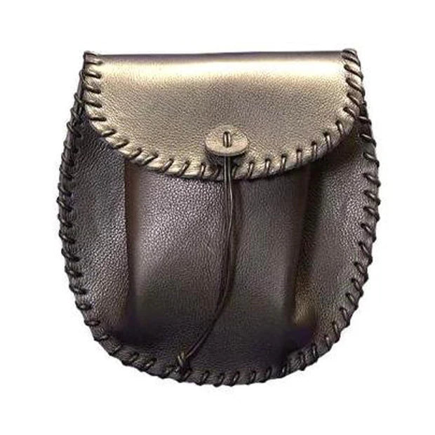 Black Grained Leather Sporran Plaited With Chain Belt