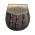 Brown Leather Grained Leather Sporran With 3 Knotted Tassels
