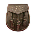 Brown Grained Leather Sporran With 3 Tassels And Chain Belt