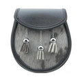 Black Leather Sporran Buffalo Skin Front With 3 Chain Tassels