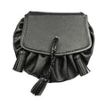 Black Plain Leather Sporran With 5 Tassels And Chain Belt