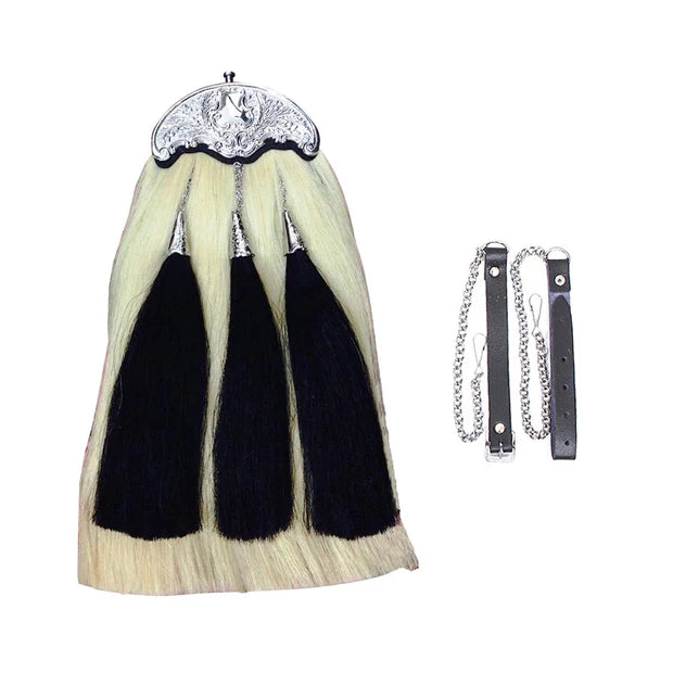 Original Horse Hairs Sporran White Body Three Black Tassels
