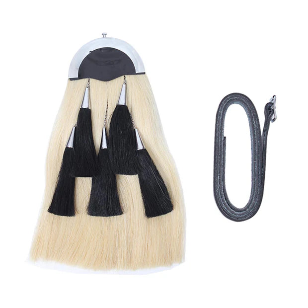 Original Horse Hair Sporran White Body With 5 Black Tassels Plain Cantel