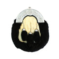 Rabbit White And Black Fur Sporran Celtic Design Cantel With 3 Tassels