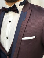 Men's Burgundy Satin Peak Lapel Slim Fit Tuxedo 3 Piece Suit