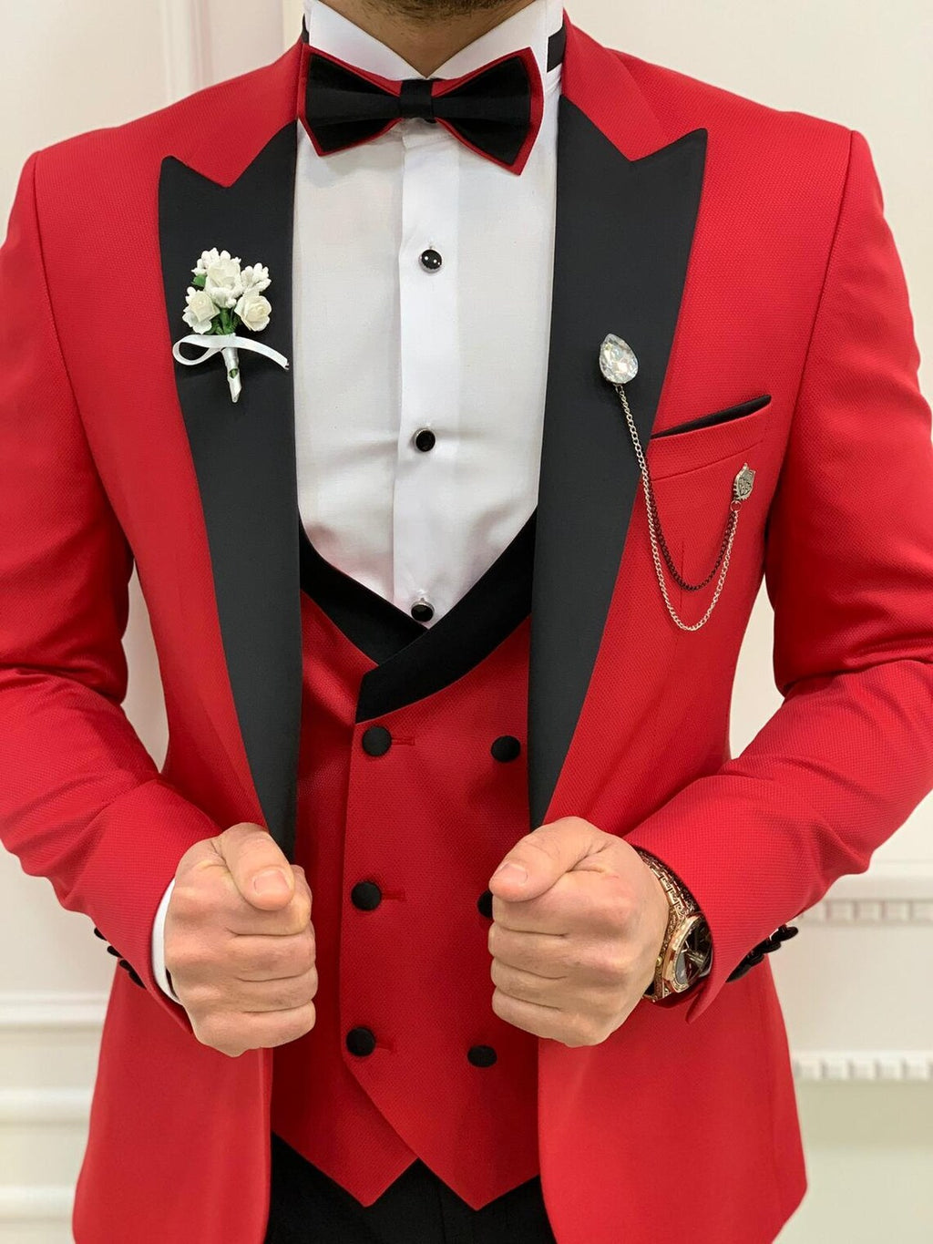 Red Slim Fit Tuxedo Men's 3 Piece Peak Lapel Suit (Copy)